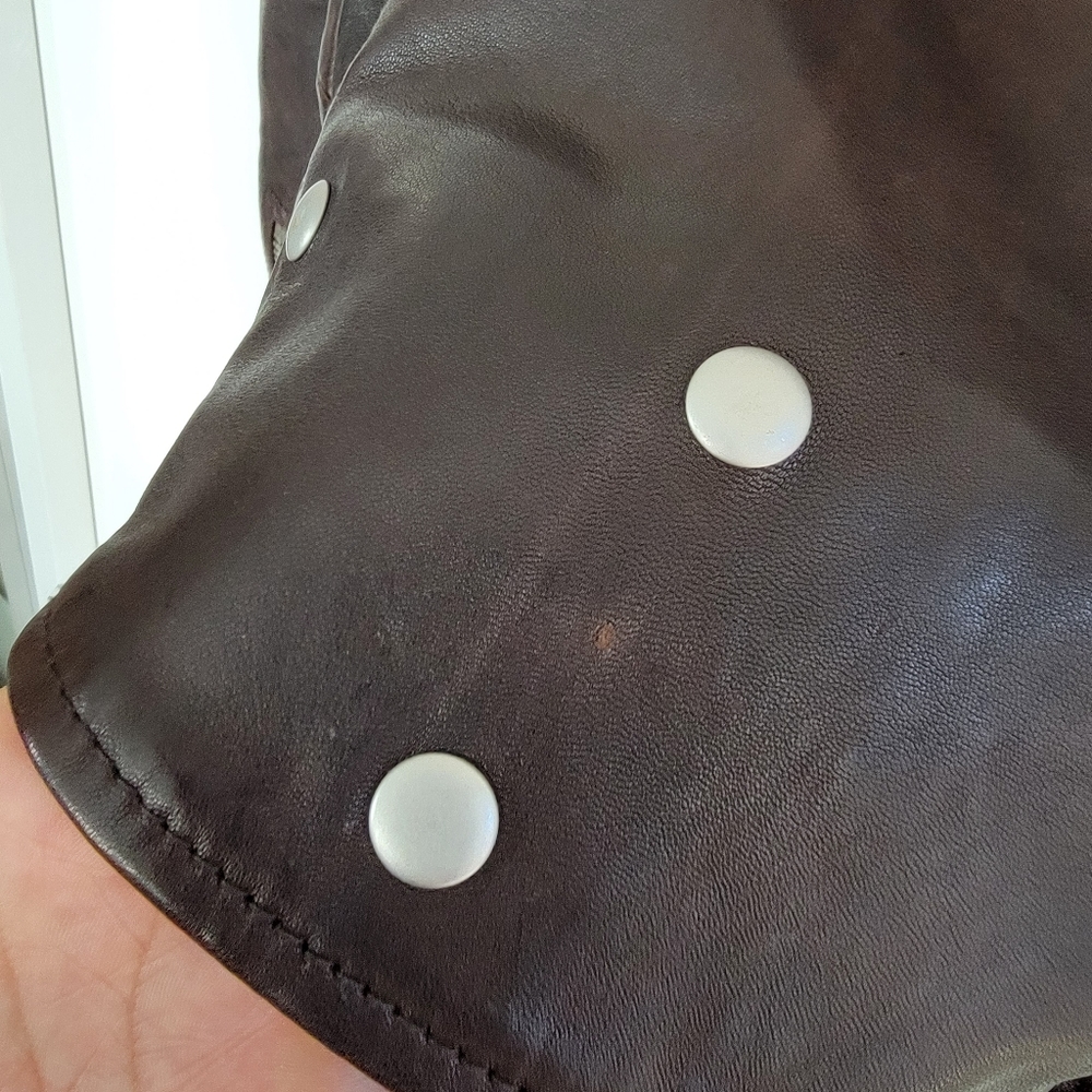 All Saints Gidley Biker Jacket Lamb Leather Chocolate Brown Size US 2 - Picture 5 of 6